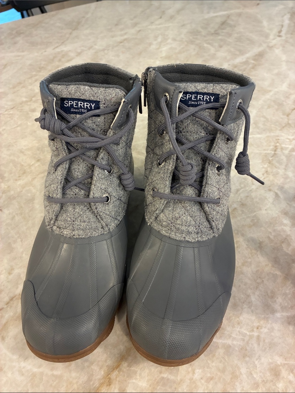 Sperry Womans Gray Lace-Up Duck Boots